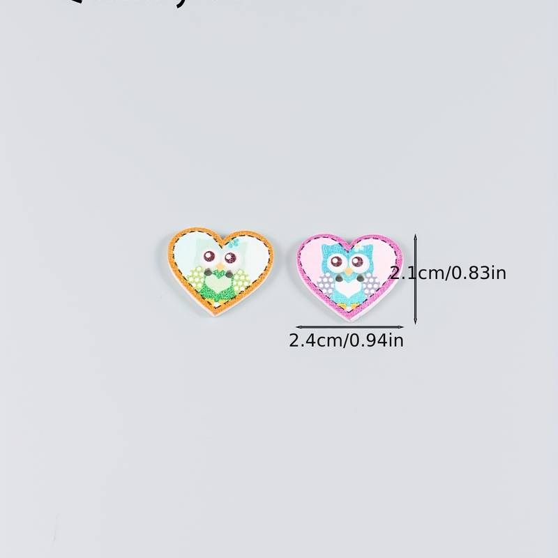 Wooden Heart Buttons With Cute Kawaii Colorful Owl Pattern - Temu